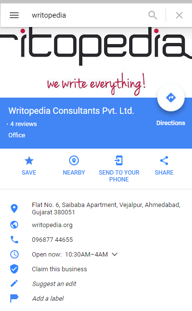 Writopedia My Business listing